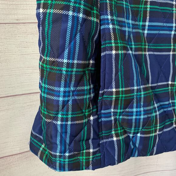 Croft & Borrow Navy Blue and Green Plaid Quilted Vest Full Zip Size L - Picture 8 of 16